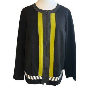 Picadilly Black Green Women Sz M Cardigan Jacket Blazer Full Zip Stretch Comfort